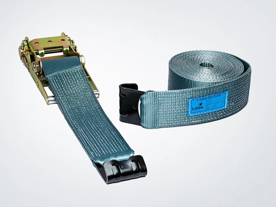 Blue ratchet lashing strap with plastic buckle