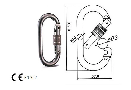 LX03 carabiner screw gate alloy steel with certified connector