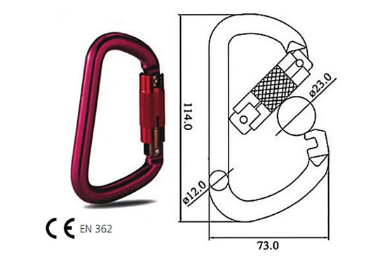 LX08 carabiner triple lock aluminium alloy with certified connector