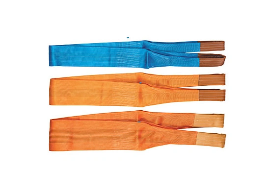 Heavy duty flat webbing slings in blue and orange