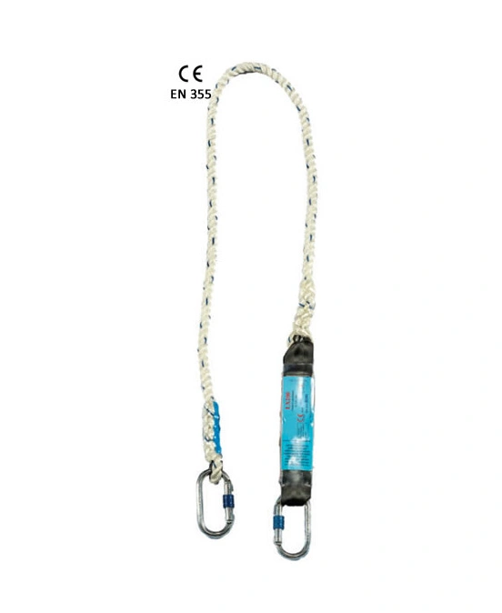 Shock absorbing rope lanyard with two connectors
