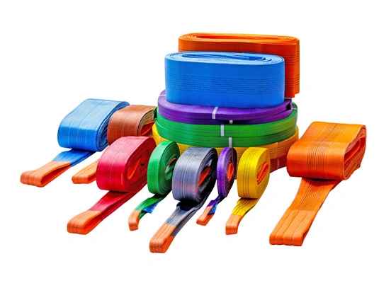 Polyester flat webbing slings stacked together