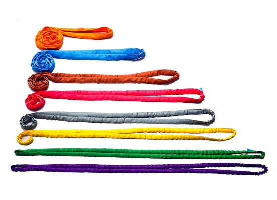 Endless round lifting slings rolled and stacked
