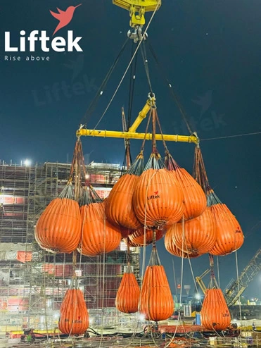 1660MT Crane load test with liftek waterbags and spreader beam