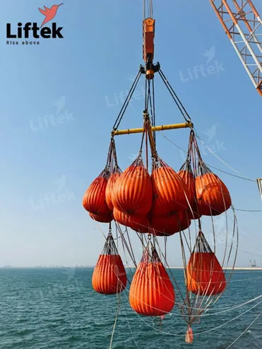 1760MT Crane load test with liftek waterbags and spreader beam