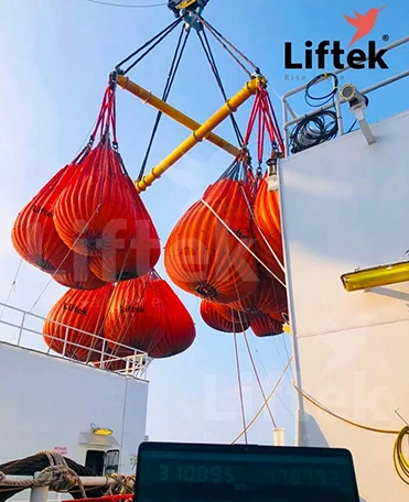 Deck crane load test with water load test bags
