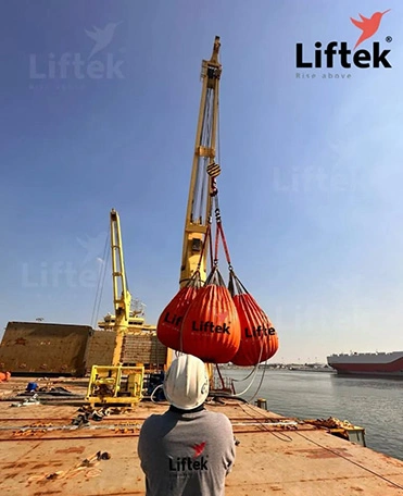 Performing deck crane load test with waterbag