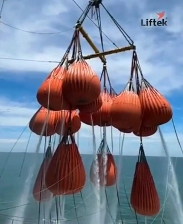 waterbags being lifted during offshore load test