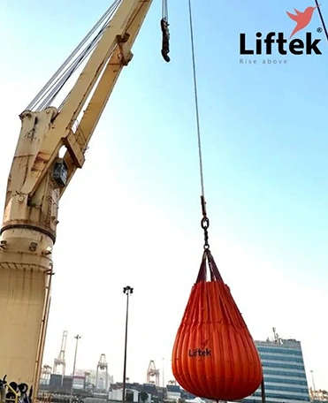 Ship deck crane water load test liftek waterbags