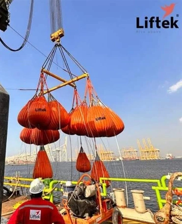 Vessel deck crane water load test liftek waterbags