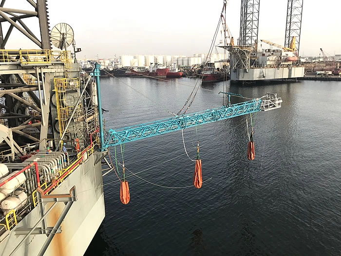 Water weight bags used for crane boom load testing